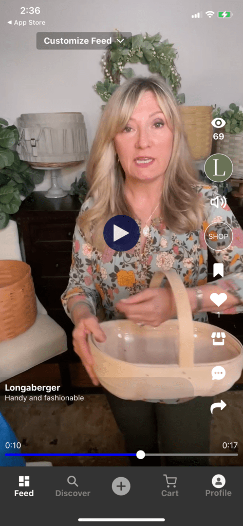 An ORME video from Longaberger, which manufactures and distributes houseware items, displays one of the brand's wooden baskets.